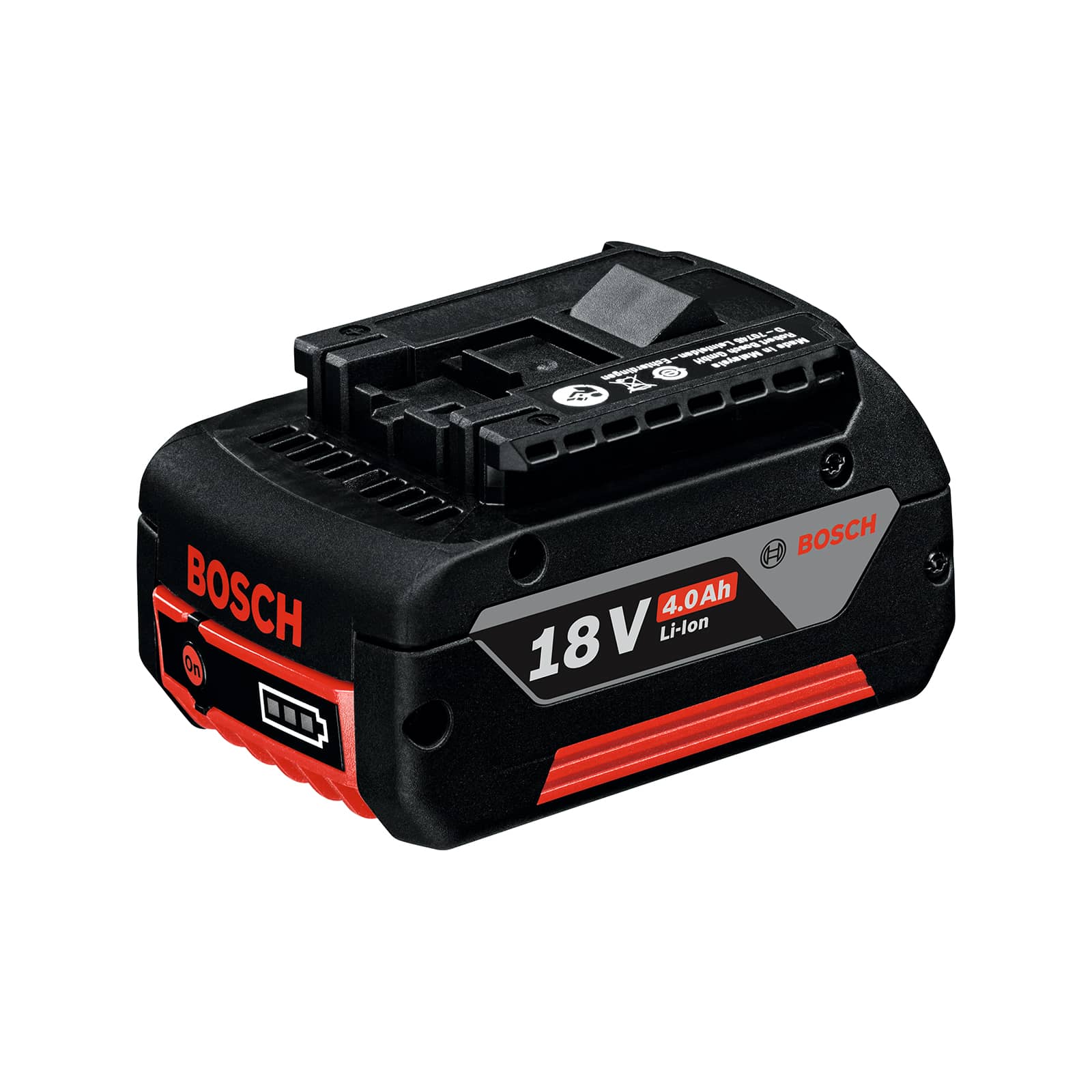 Black Bosch Professional 18V battery with red accent.