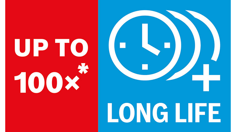 Bosch Professional logo with red and blue background, lifespan note.