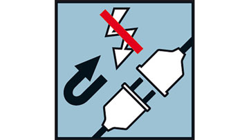 A symbol shows a socket and a plug with a red cross.