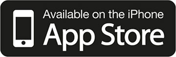 Black App Store logo with white text "Available on the iPhone"