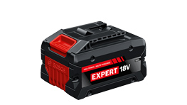 A black Bosch Professional battery with a red Expert label, 18V.
