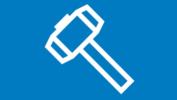 A white hammer on a blue background symbolizes Bosch Professional.