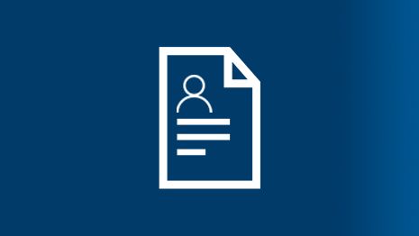 Symbol of an application on a blue background, with a person and text.