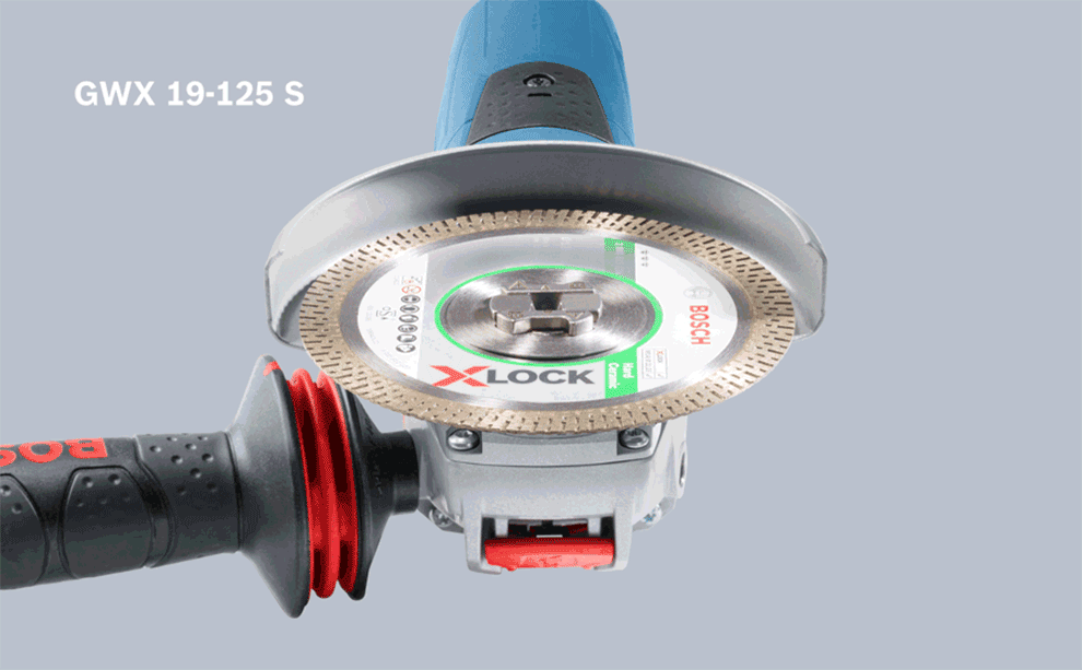 A Bosch Professional angle grinder with X-LOCK disc.