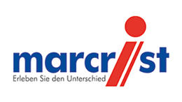 Logo of marcrist in blue and red with the slogan underneath.