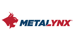 Logo of Metalynx, red and blue, with a stylized lynx head.